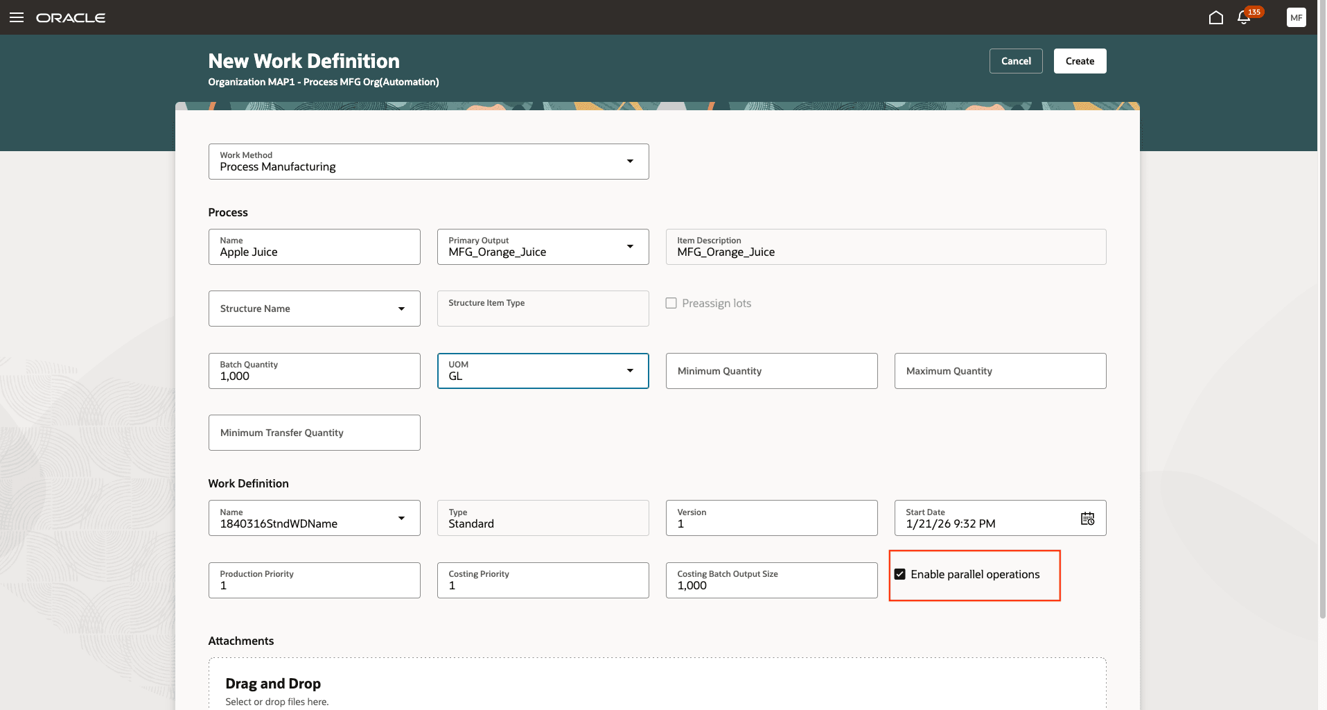 作業定義の作成