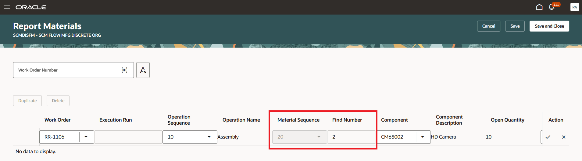 生産後レポート時の資材連番のレビューおよび番号の検索