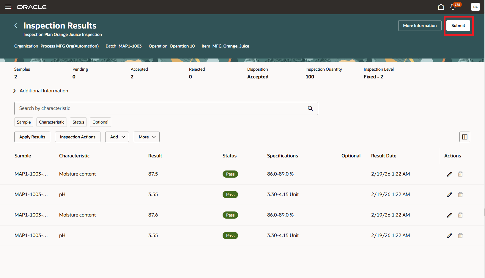 作業オーダー工程要検査結果入力
