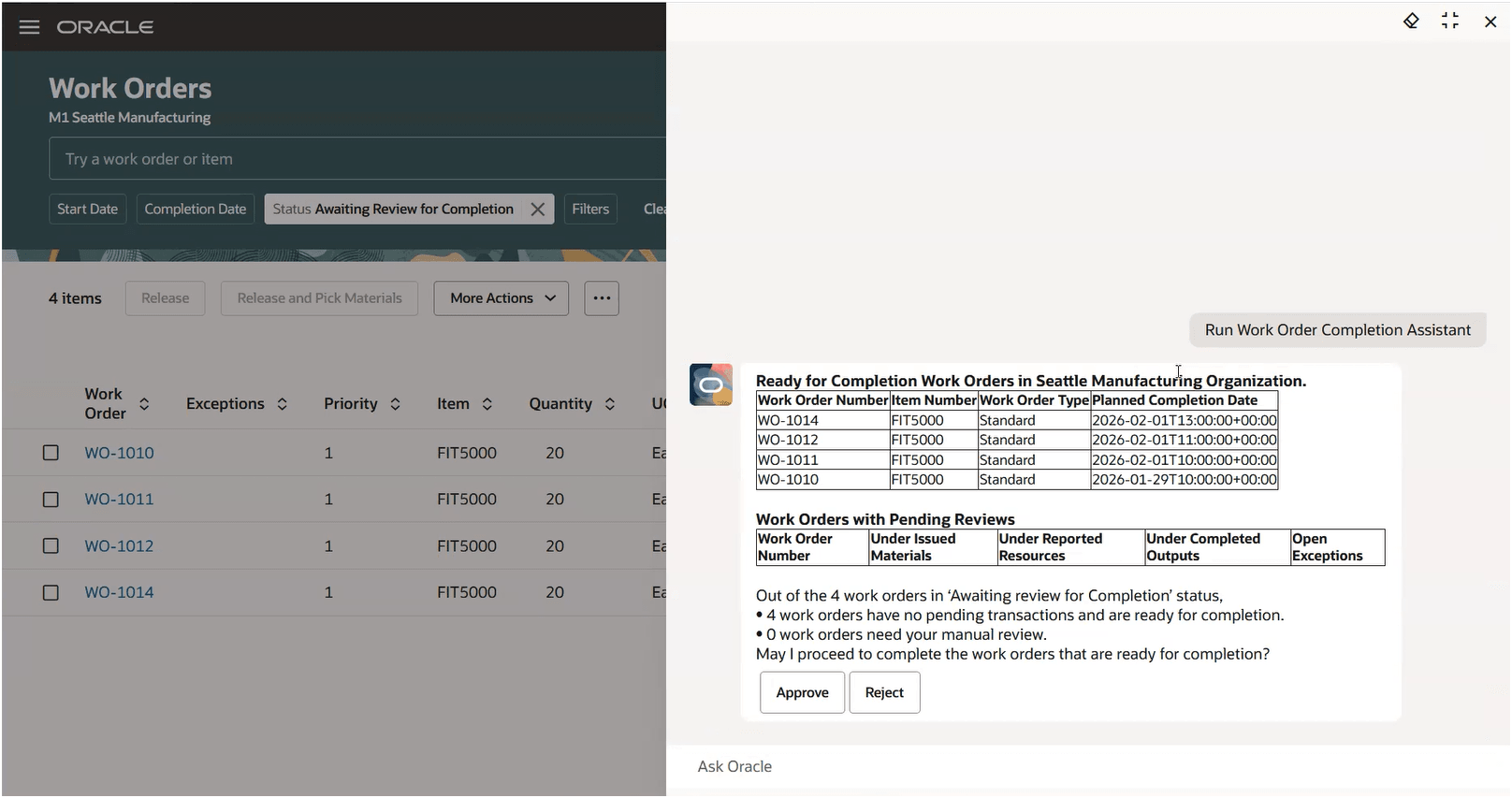 ワーク・オーダー完了アシスタント
