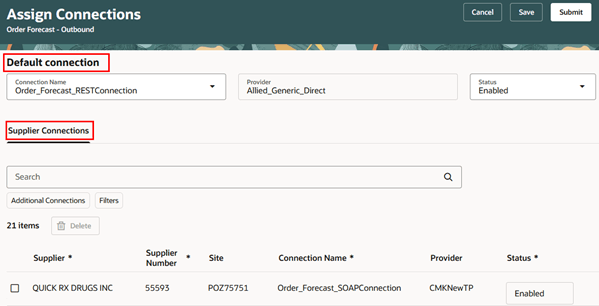 デフォルトおよびサプライヤ接続