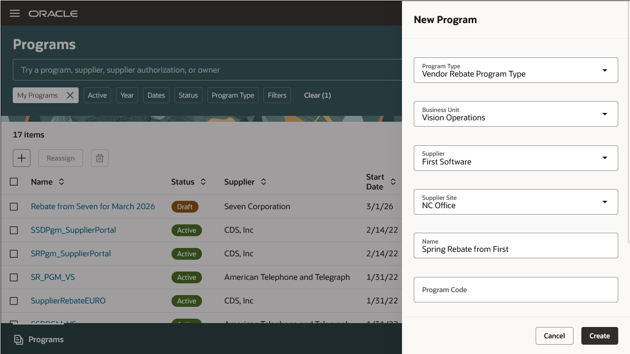 新規サプライヤ・リベート・プログラム