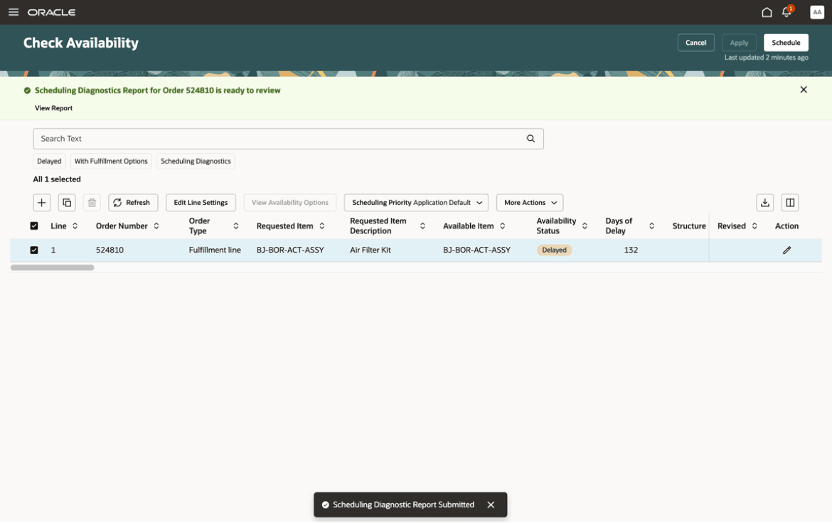 スケジュール診断レポートが生成されることを示すメッセージ