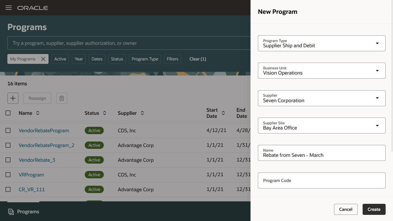 新規仕入先出荷およびデビット・プログラム