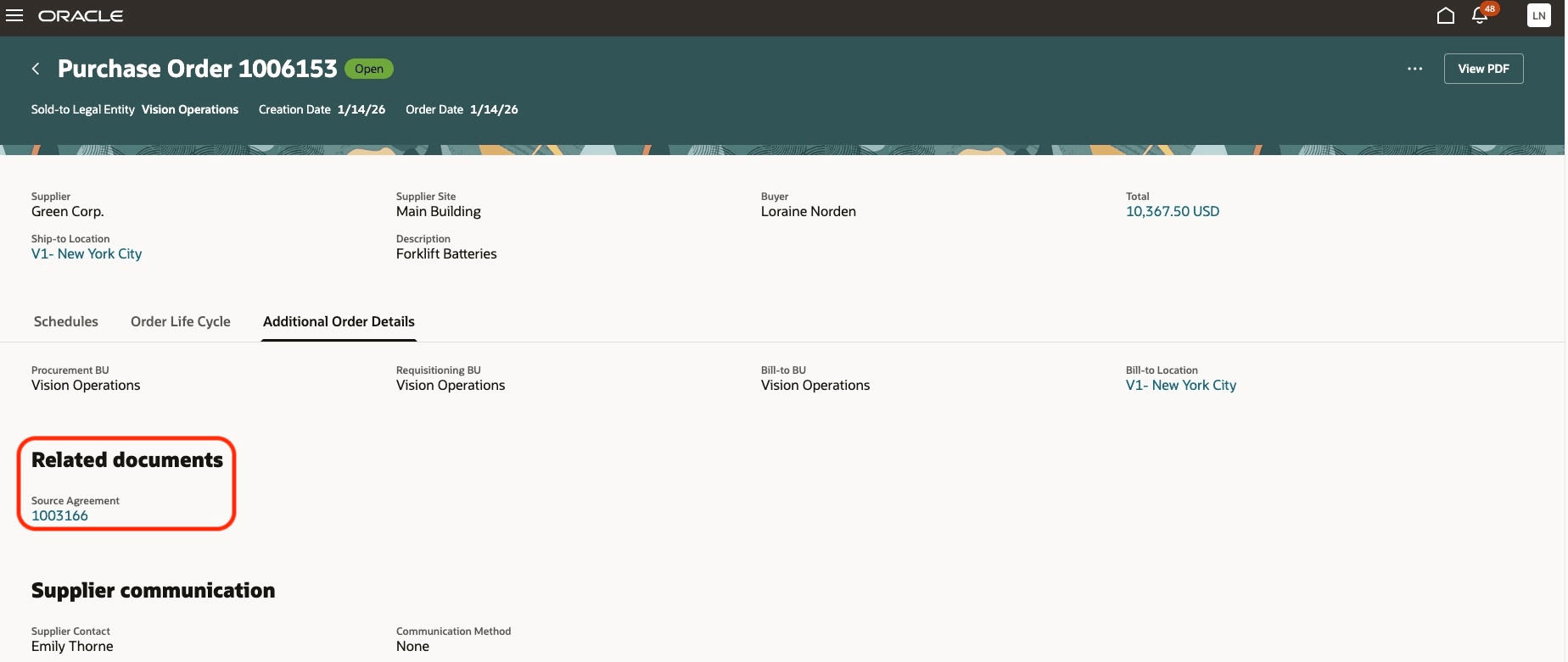 発注追加オーダー詳細タブの表示のソース基本契約ハイパーリンク