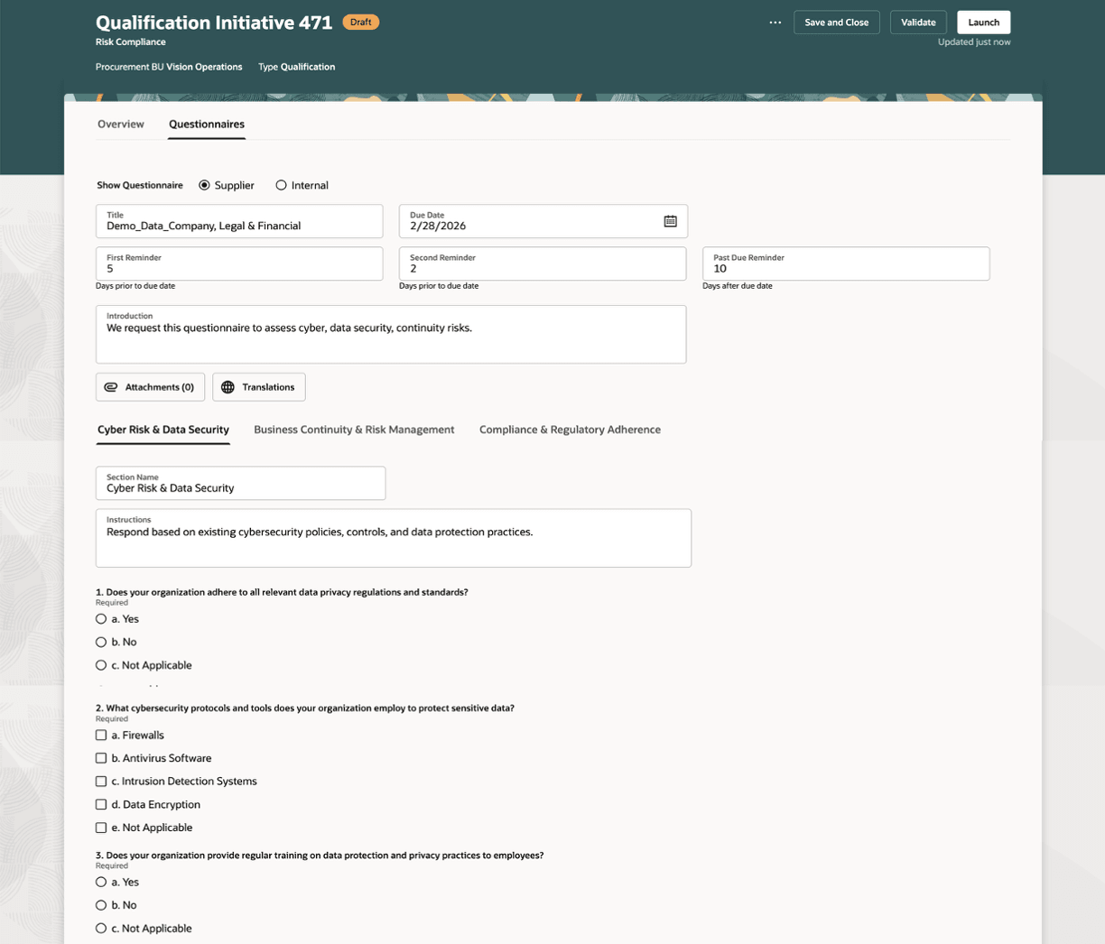 イニシアチブ- 「質問リスト」タブ