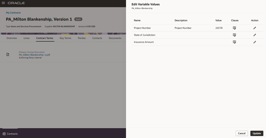 変更項目値の編集