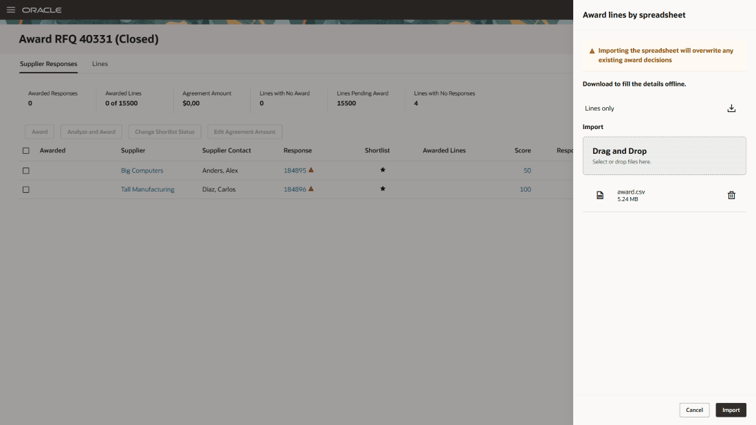 明細別審査スプレッドシートのインポート