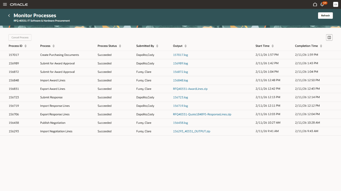 プロセスのモニター