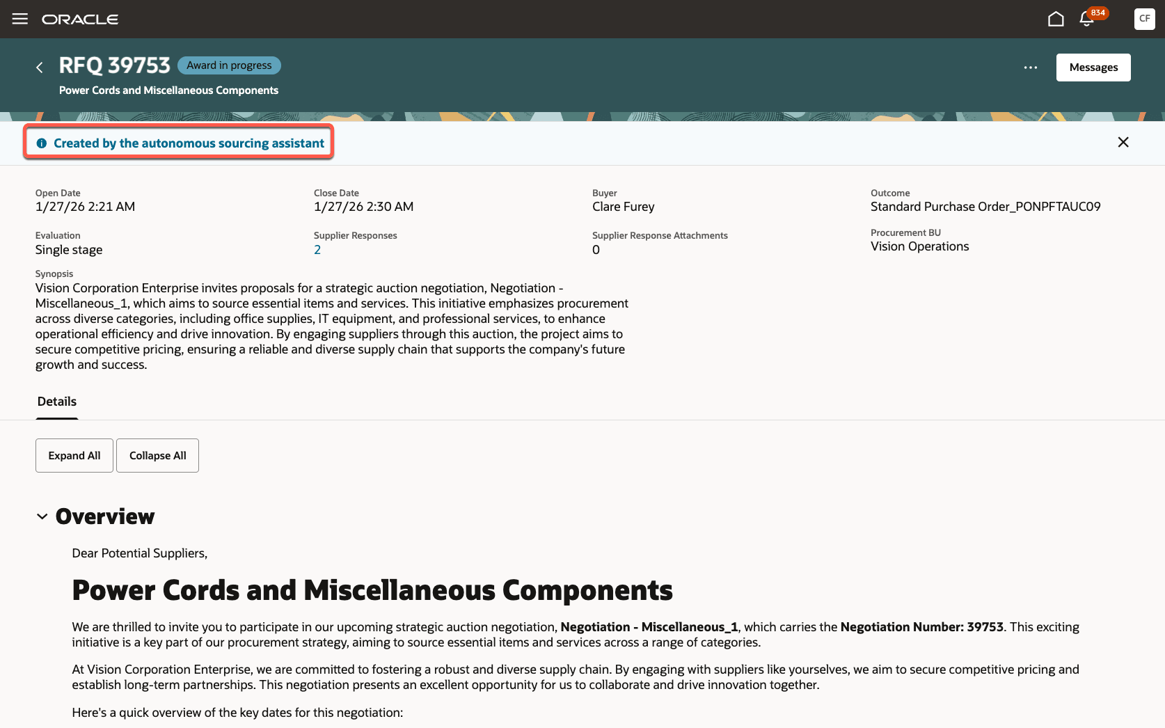 ネゴシエーションの表示- 自律ソーシング・バナー・メッセージ