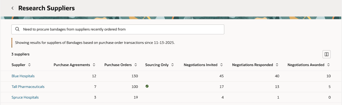 自然言語入力問合せを使用したサプライヤの調査