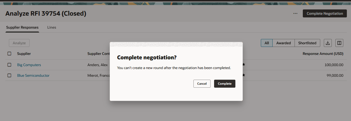 情報依頼の完了