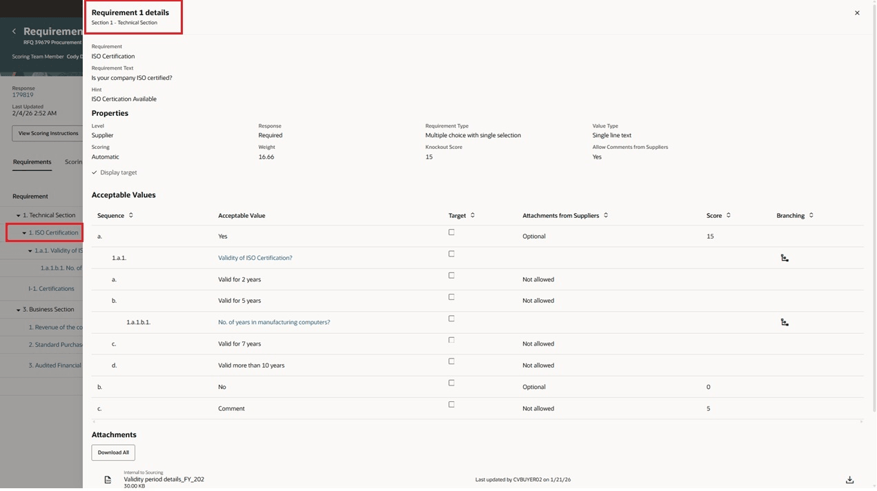 要件スコア- 要件詳細の表示