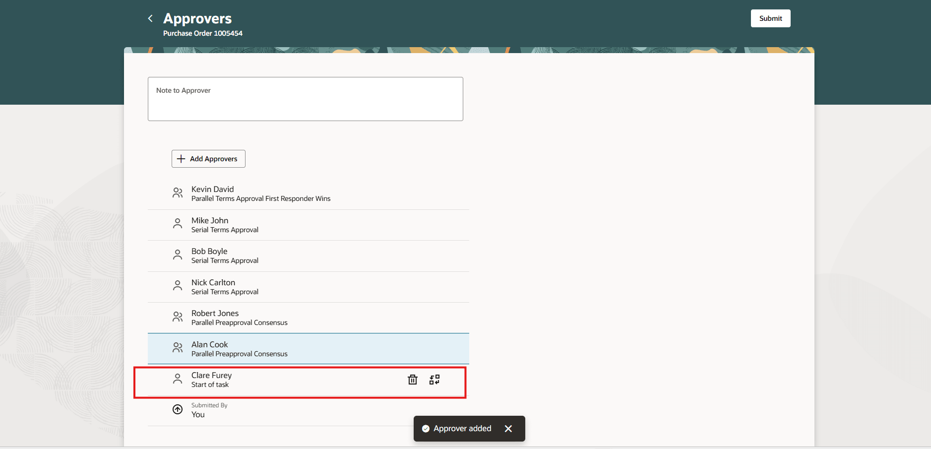 タスクの開始に追加された承認者