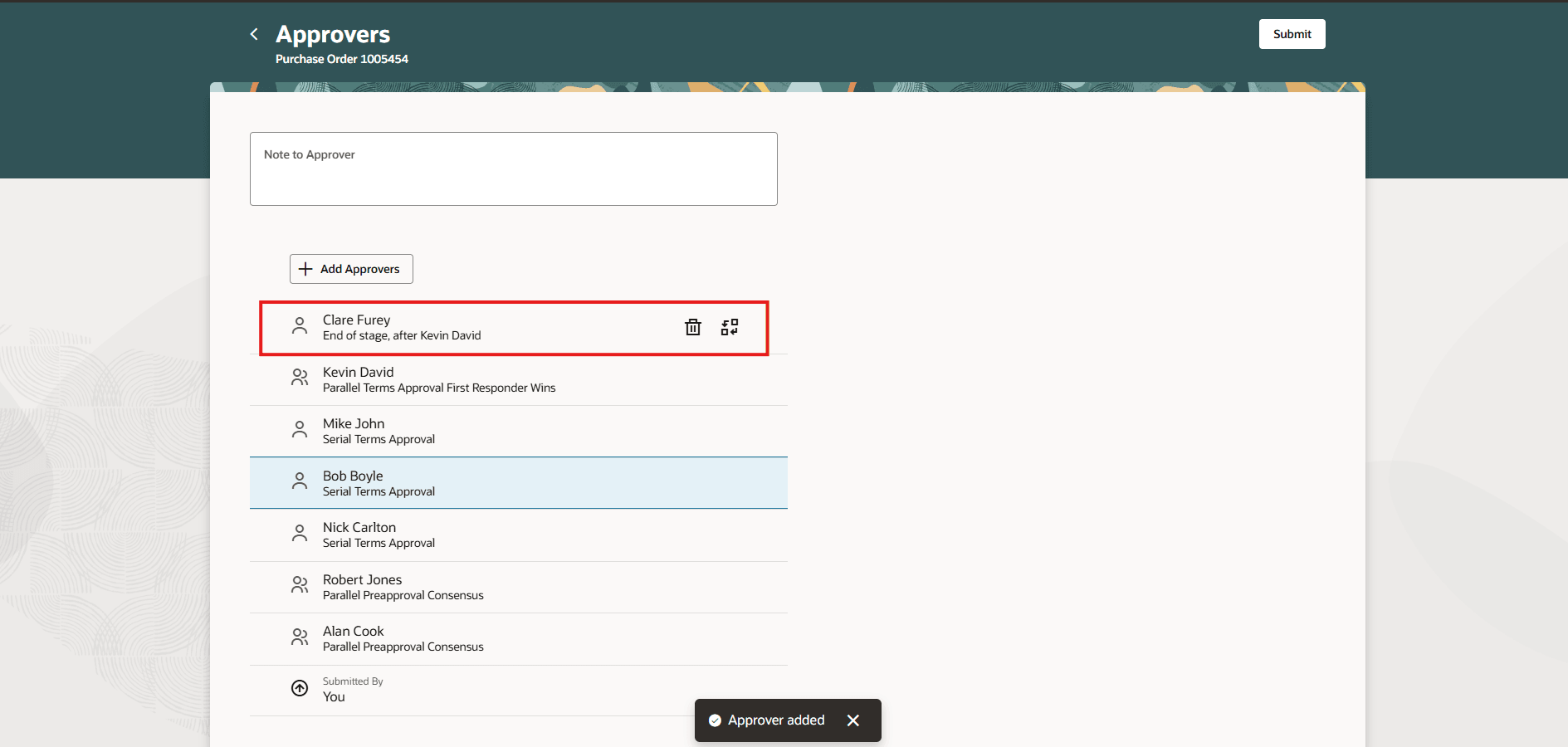 ステージの最後に追加された承認者