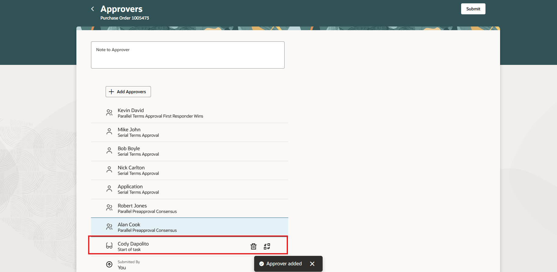 FYI参加者としてのアド・ホック承認者Cody Dapolitoの追加