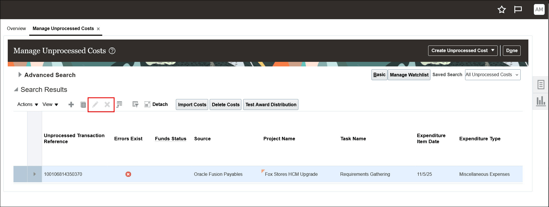 シード・ロールを使用したOracle Fusion Payablesトランザクションに対して無効な処理の編集および削除