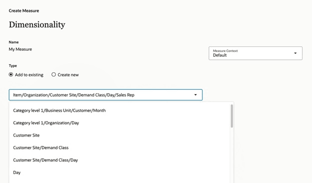 ガイド付きプロセスのディメンション・ステップで一般的に使用される粒度のリスト