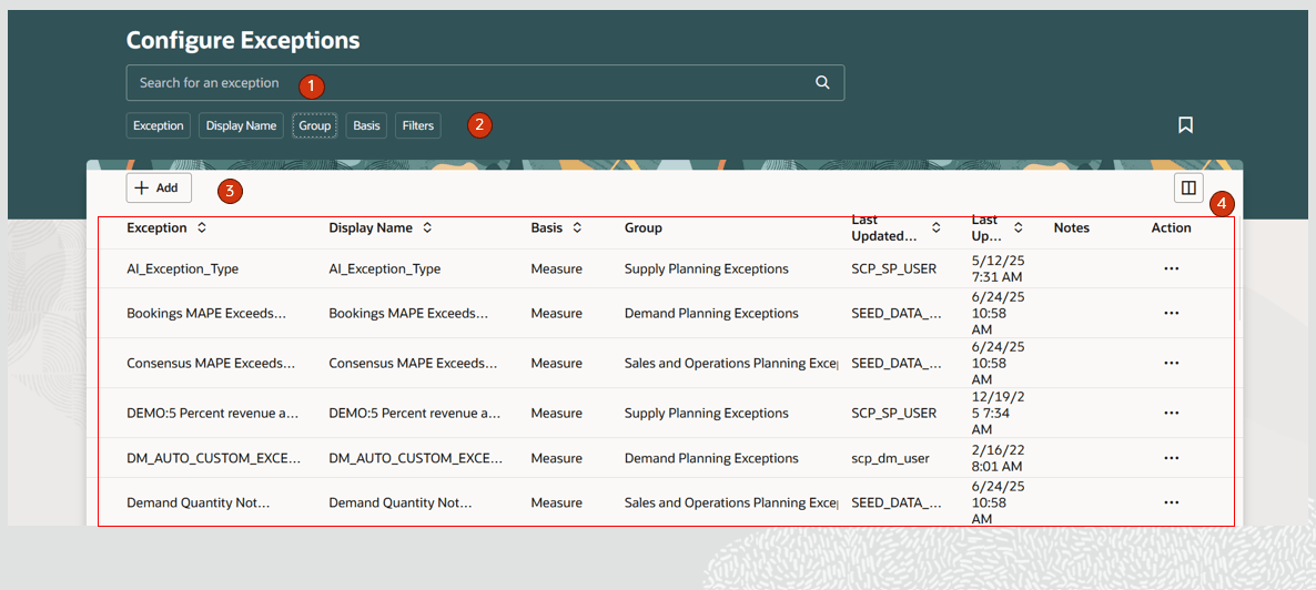 例外の設定ページ