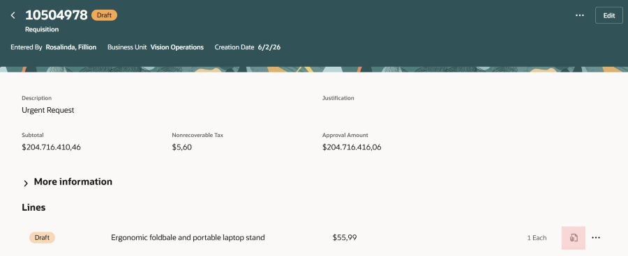 購買依頼詳細に関するノートおよび添付