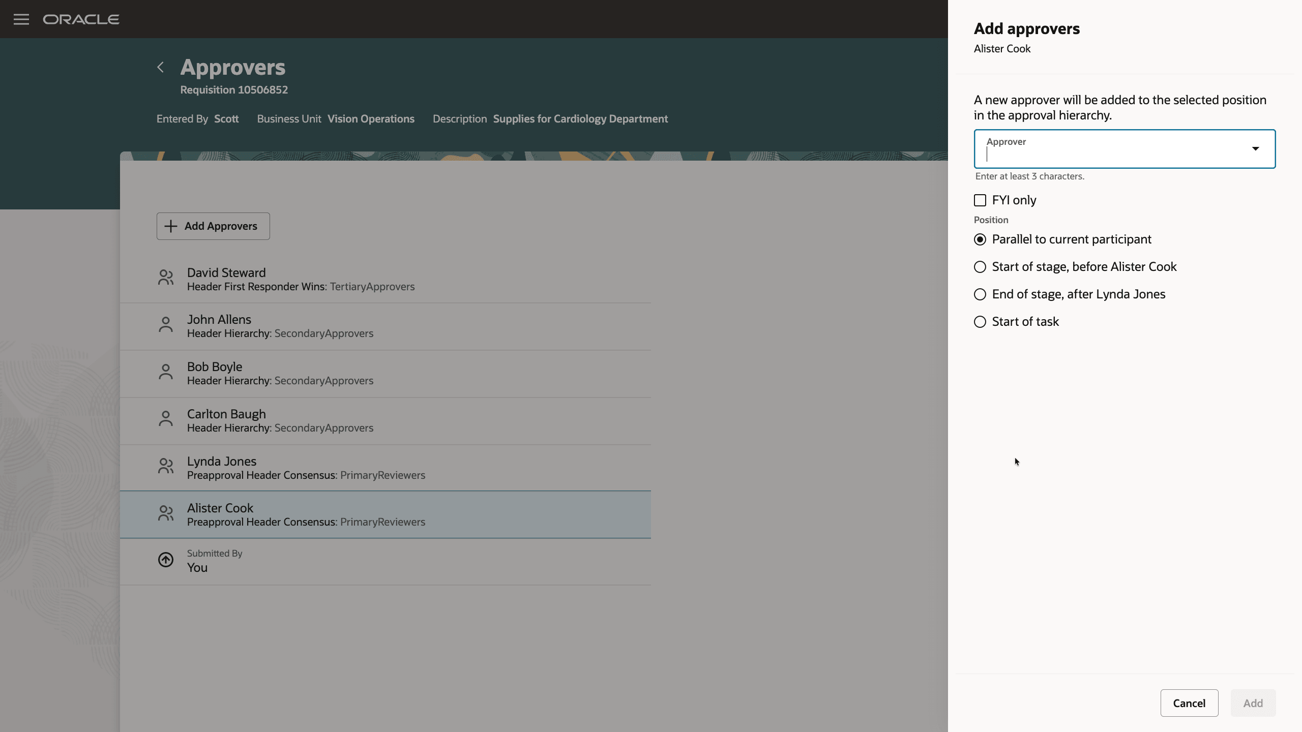 ショッピング・チェックアウト時に「承認者の追加」処理を使用