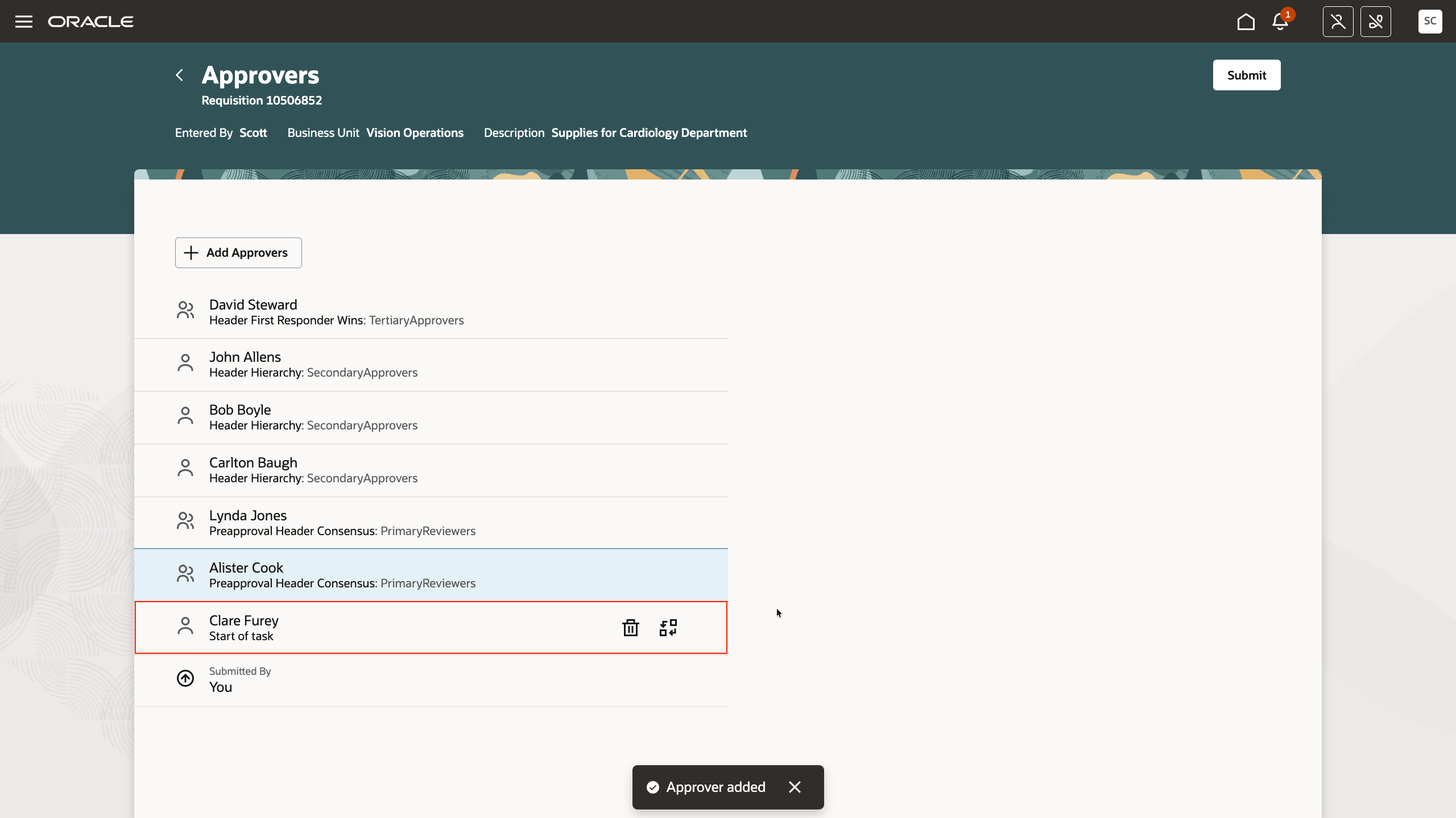 タスクの開始に追加された承認者