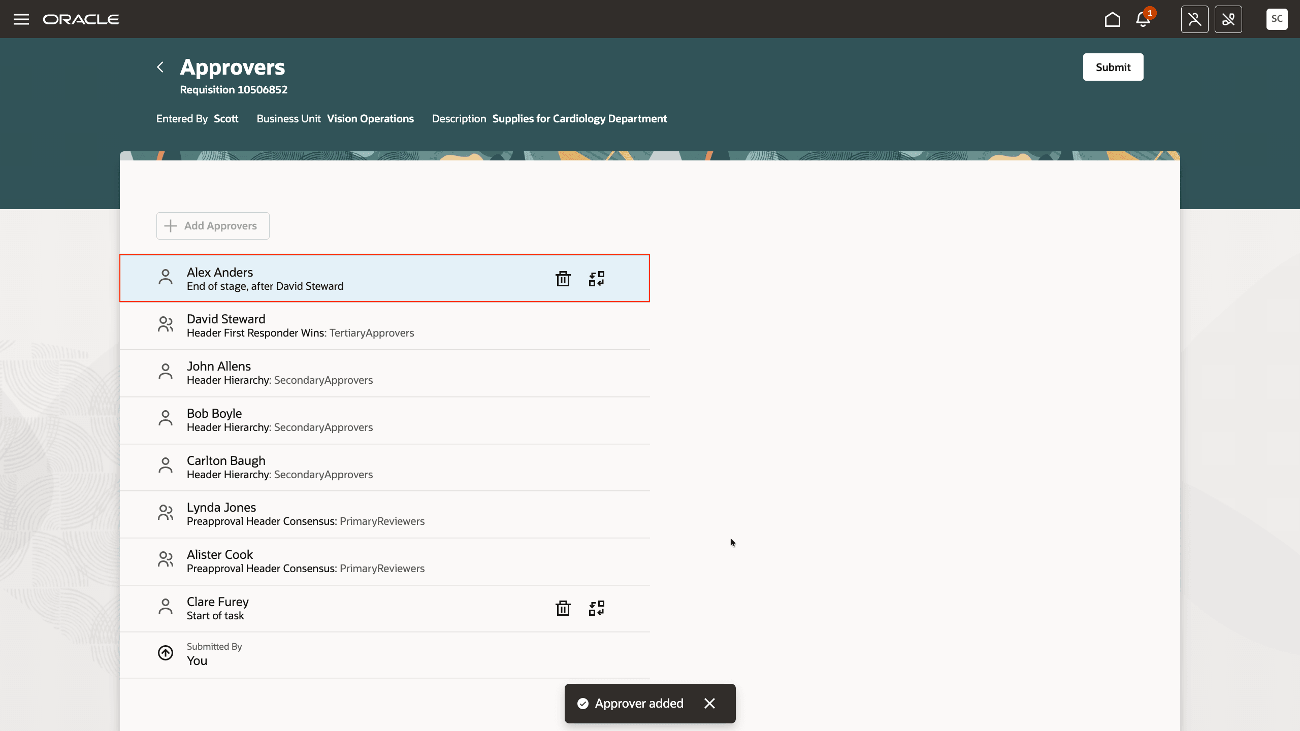 ステージの最後に追加された承認者