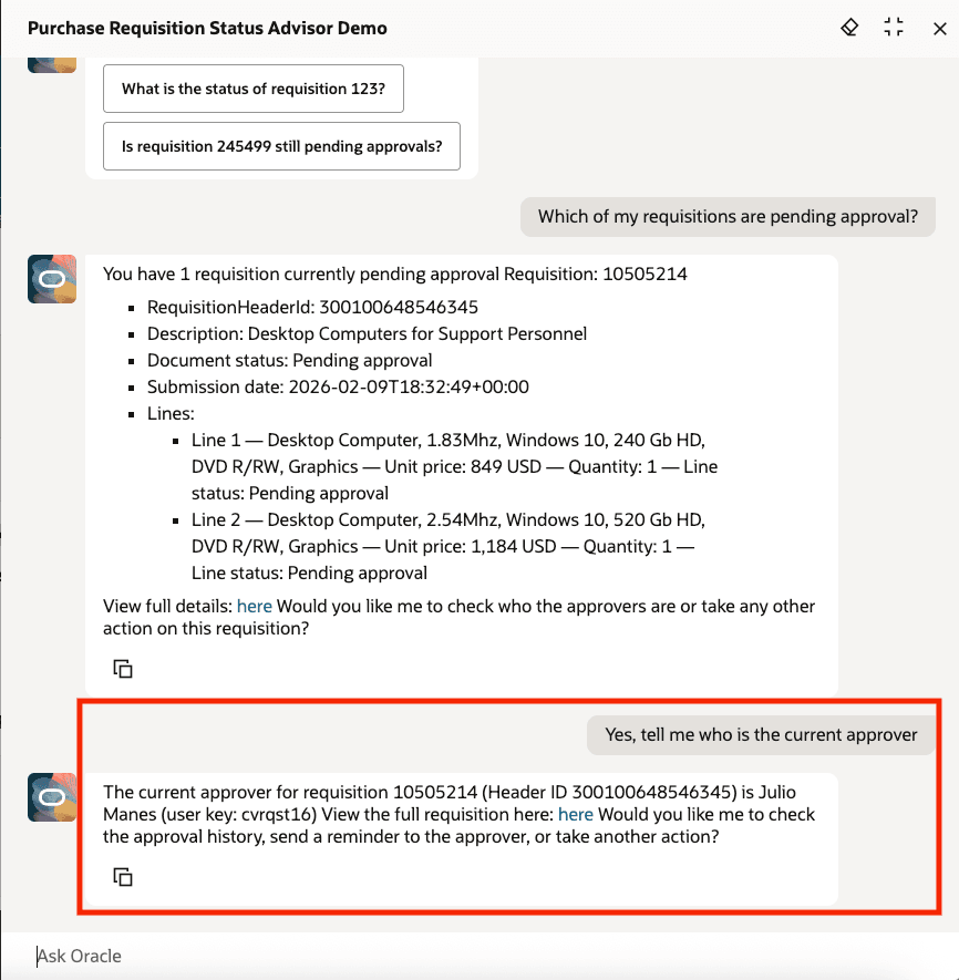 依頼者は購買依頼の現行承認者を要求します