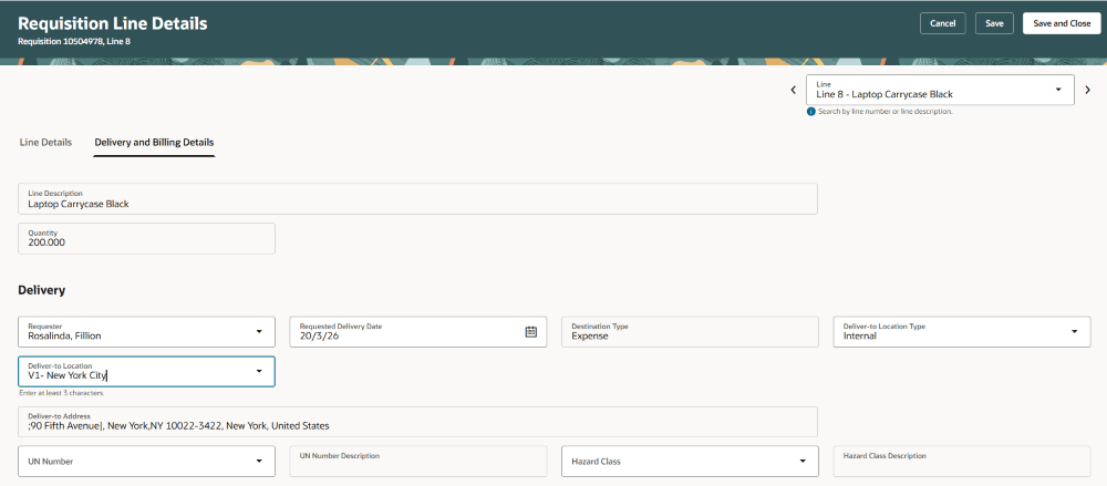 購買依頼明細詳細の編集- 請求