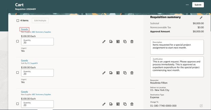 ショッピング・カートから直接明細詳細にアクセス