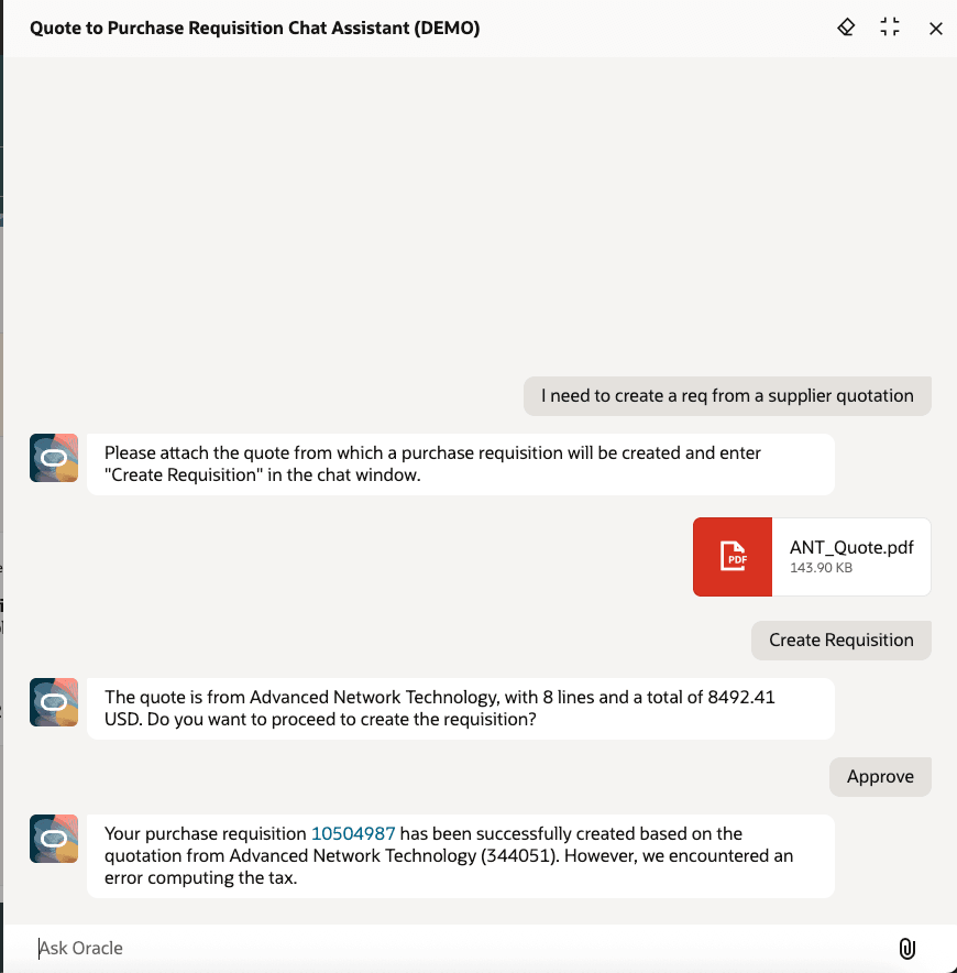 見積から購買依頼へのチャット・アシスタント