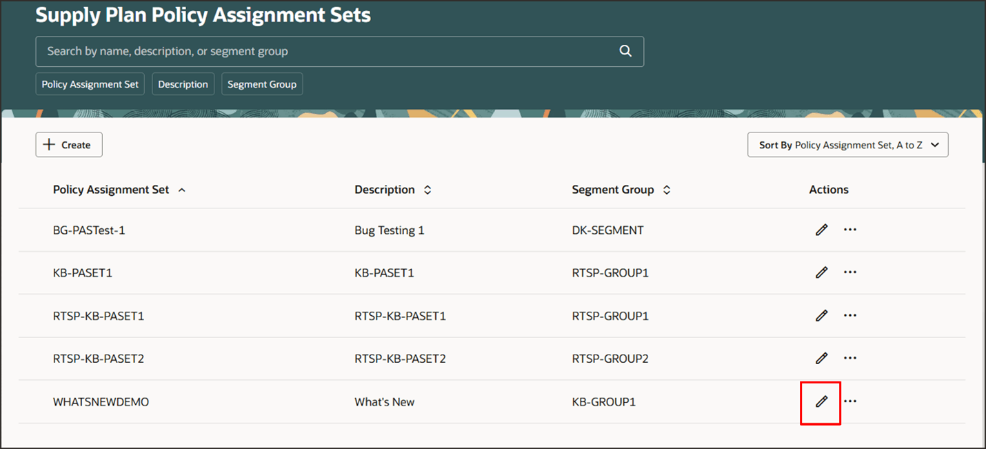 ポリシー割当てセットの編集