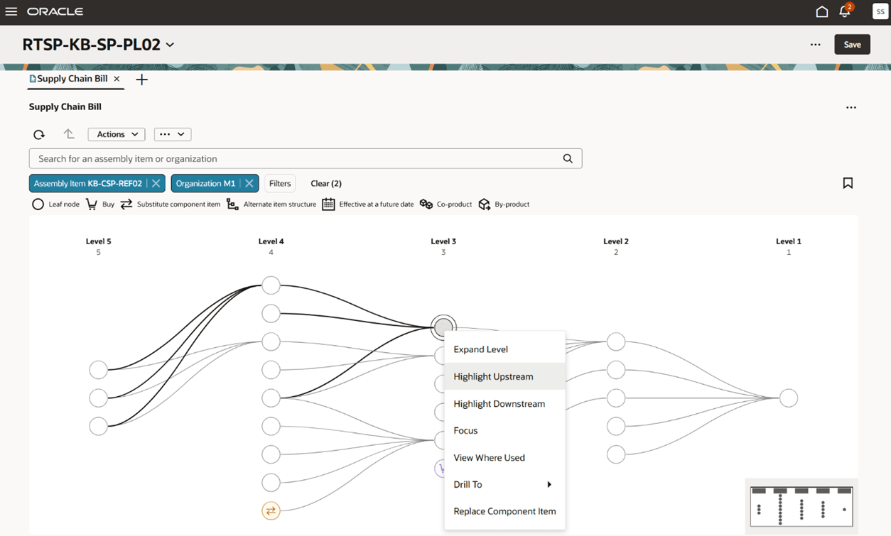 アップストリームの強調表示