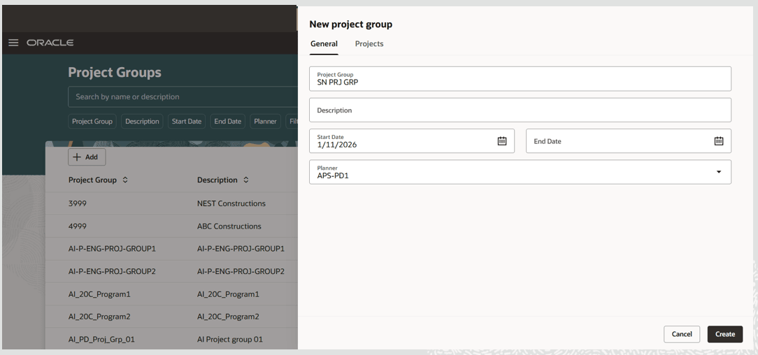 新規プロジェクト・グループ「一般」タブ