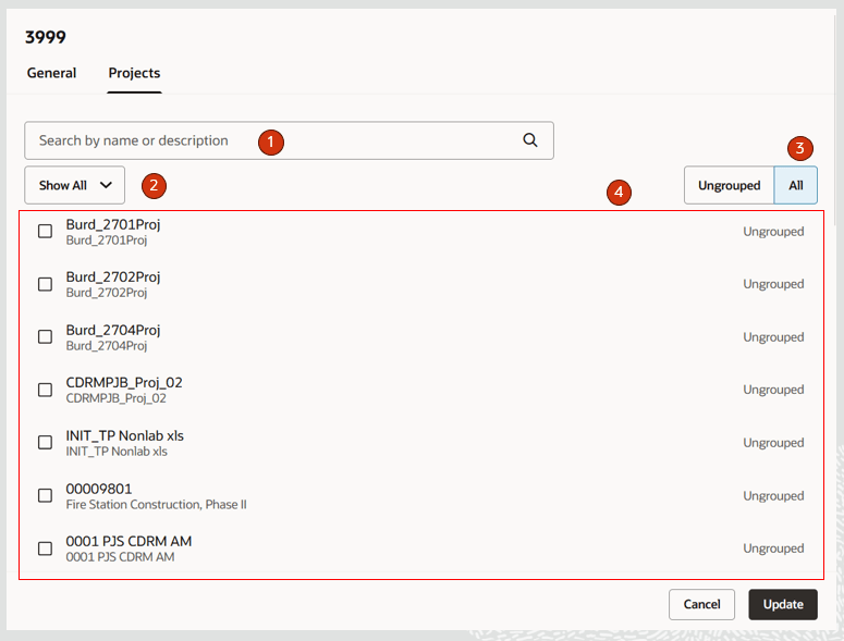 「プロジェクト・グループ」ドロワーの「プロジェクト」タブ