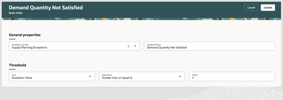 オーダーベース例外のしきい値詳細の指定