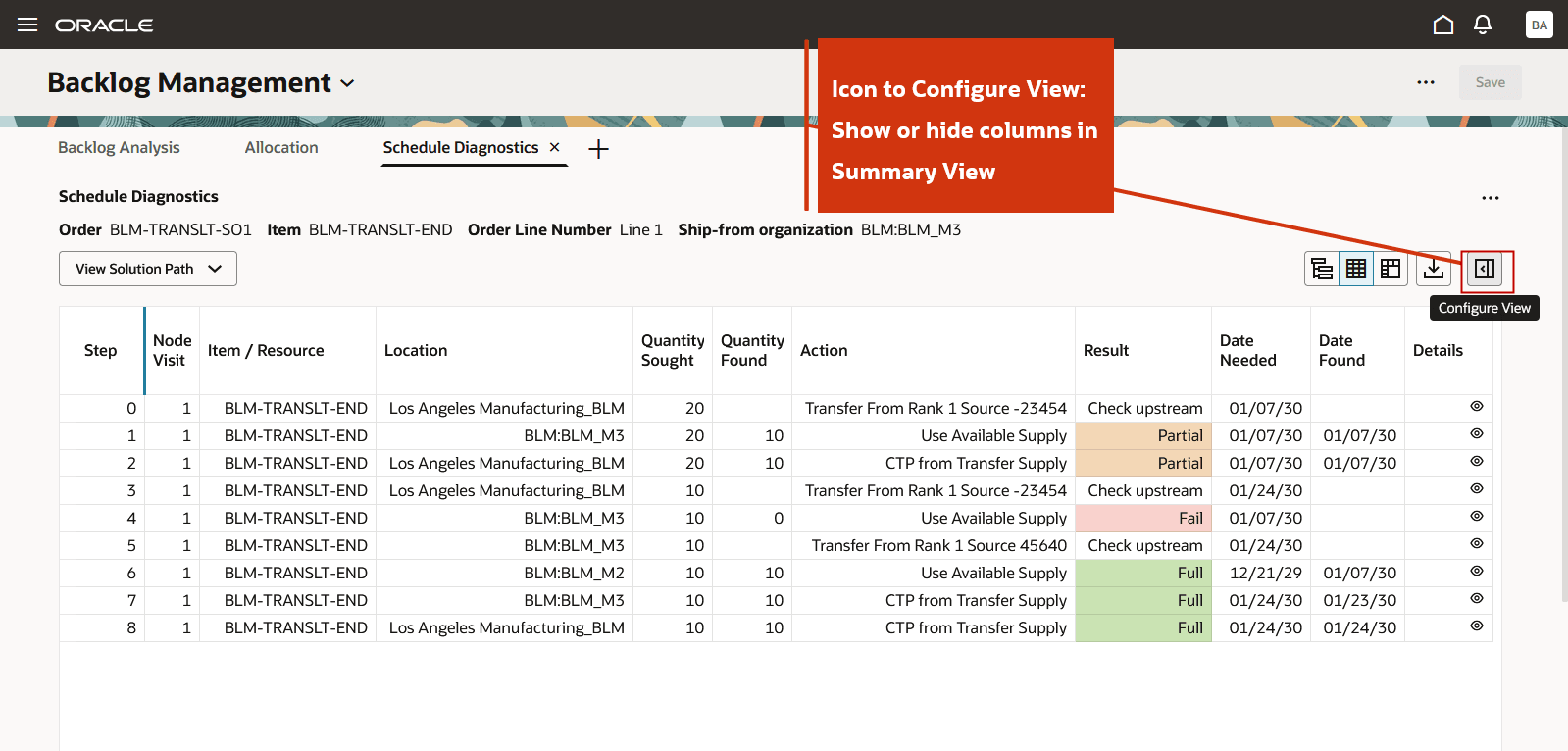 「ビューの構成」アイコン