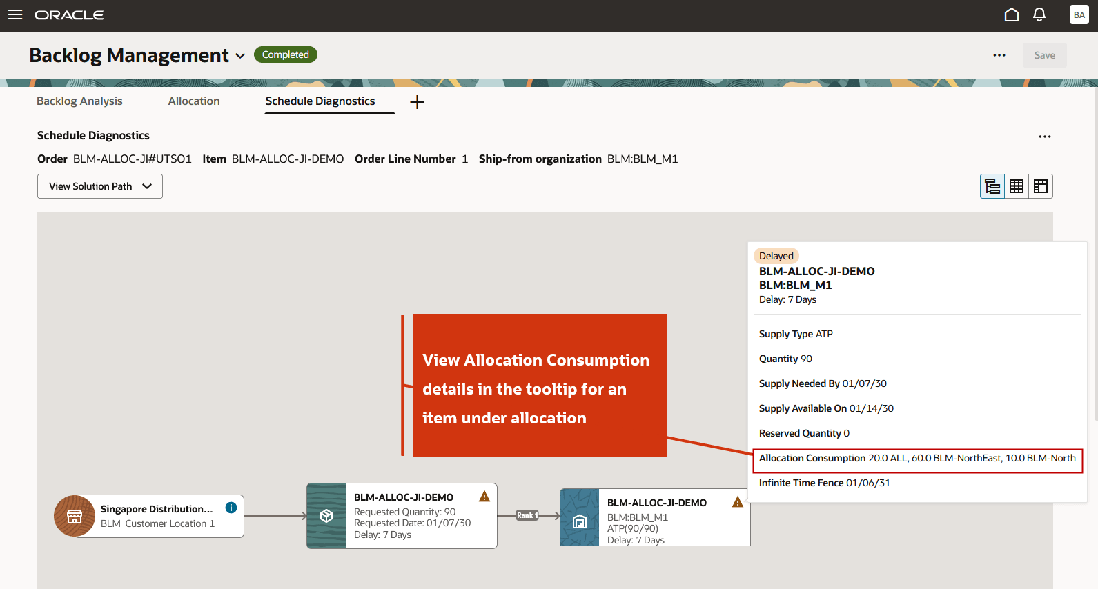 割当ノードから消費されたツールチップ供給