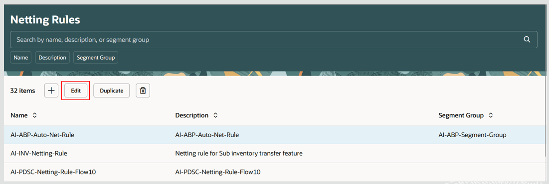 ネッティング・ルールの編集