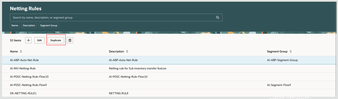 ネッティング・ルールの複製