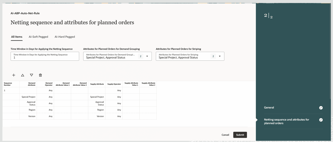 属性およびネッティング順序の指定