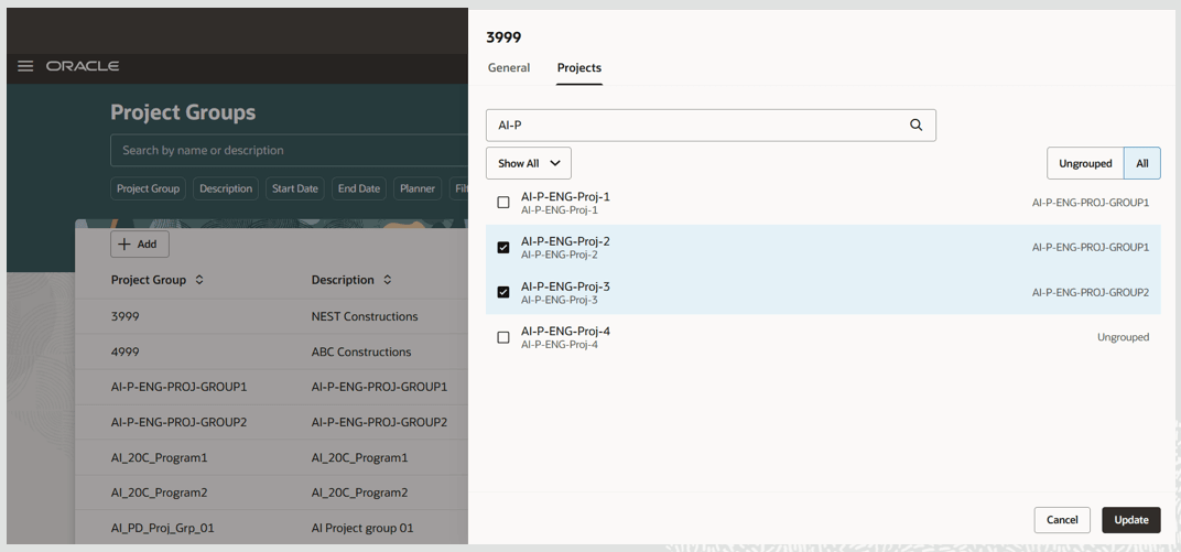 他のプロジェクト・グループからのプロジェクトの割当