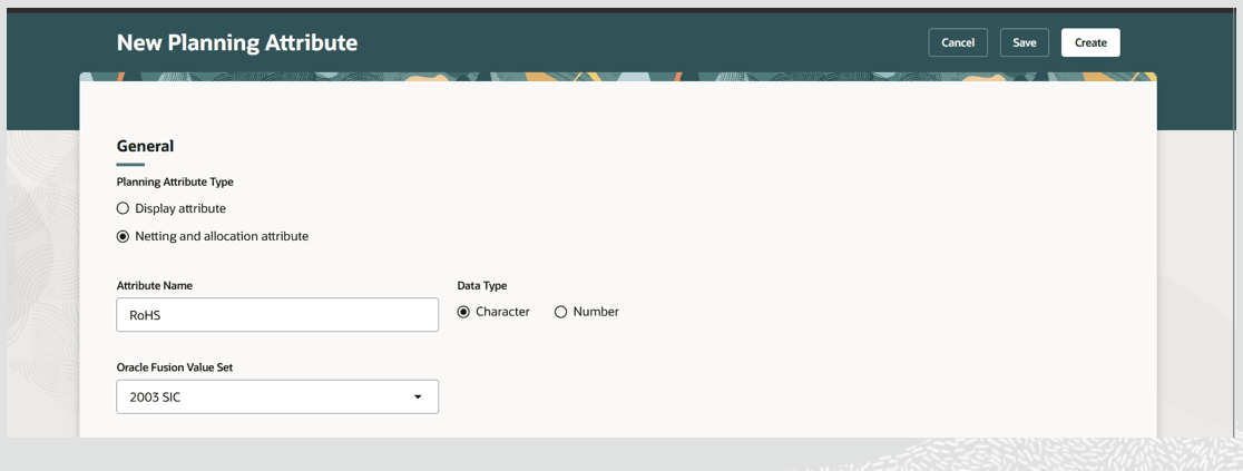 ネッティングおよび配賦プランニング属性の作成