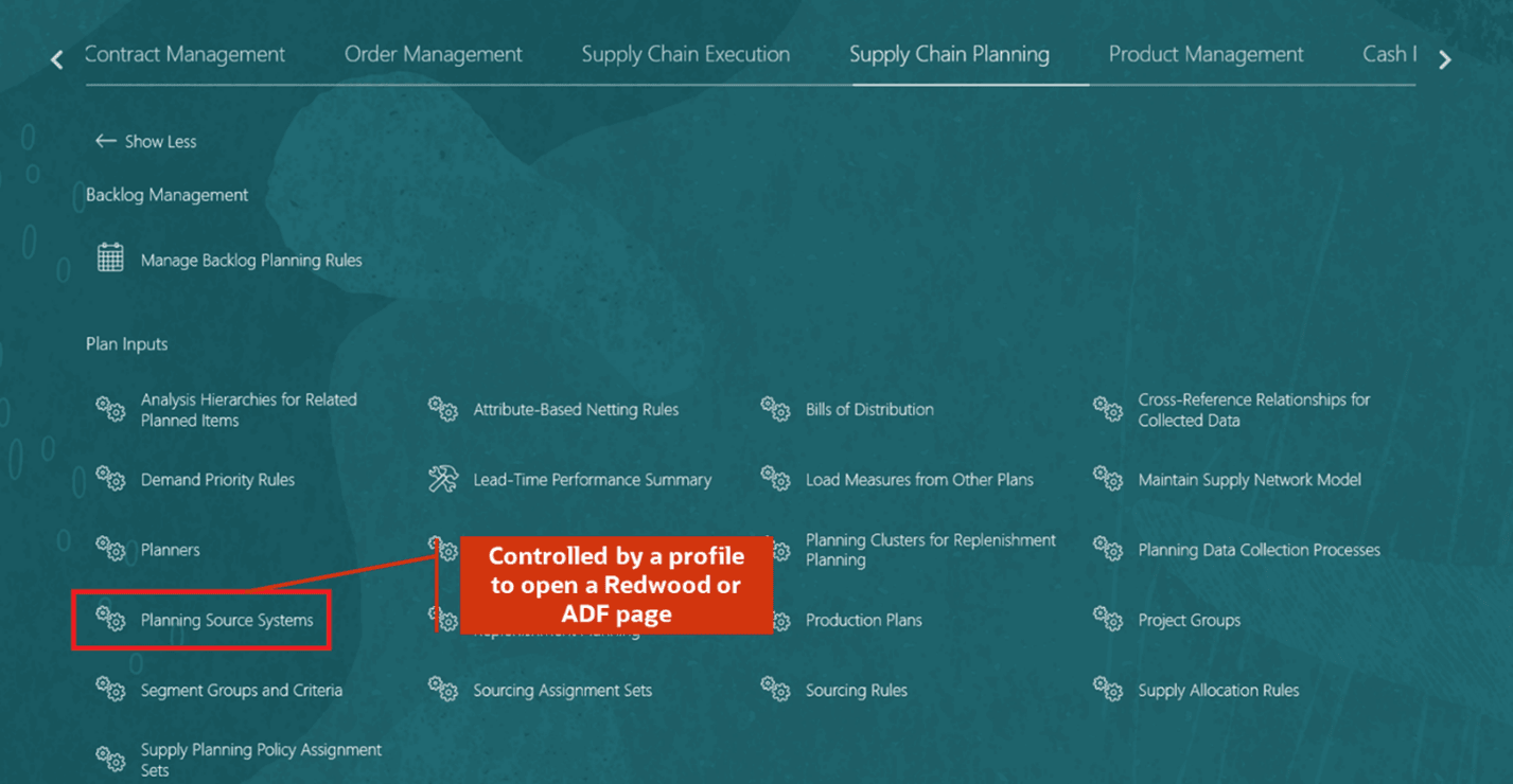 クイック処理を使用したプランニング・ソース・システム・ページへのアクセス