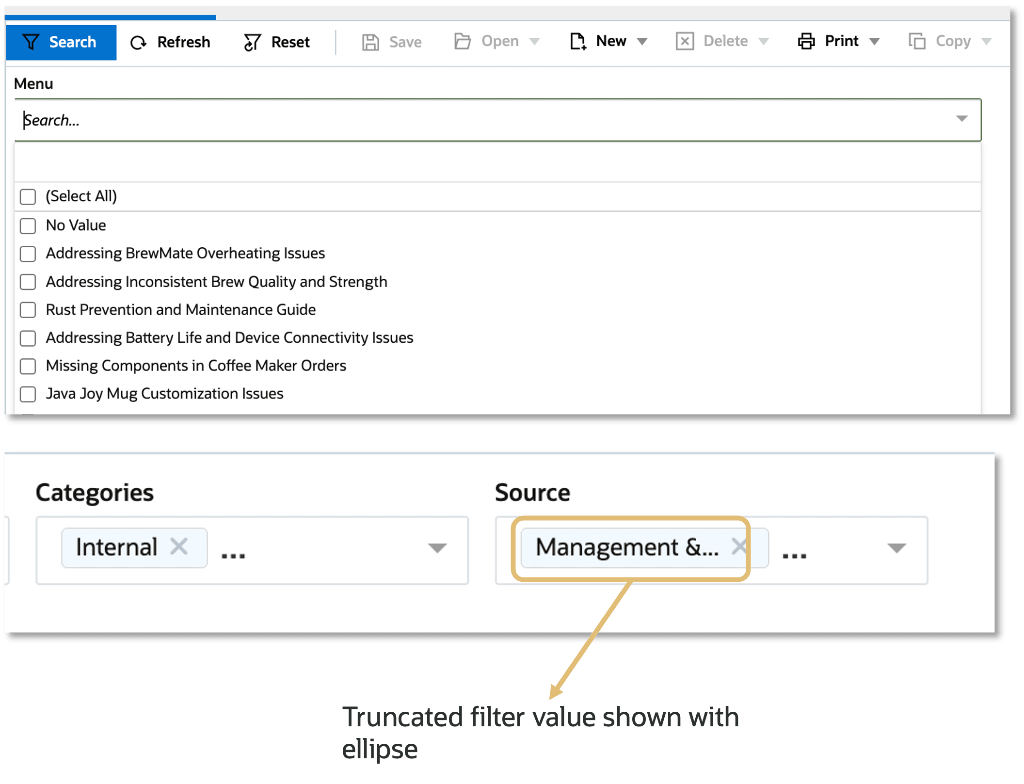 BUIレポートでのフィルタ領域の拡張機能