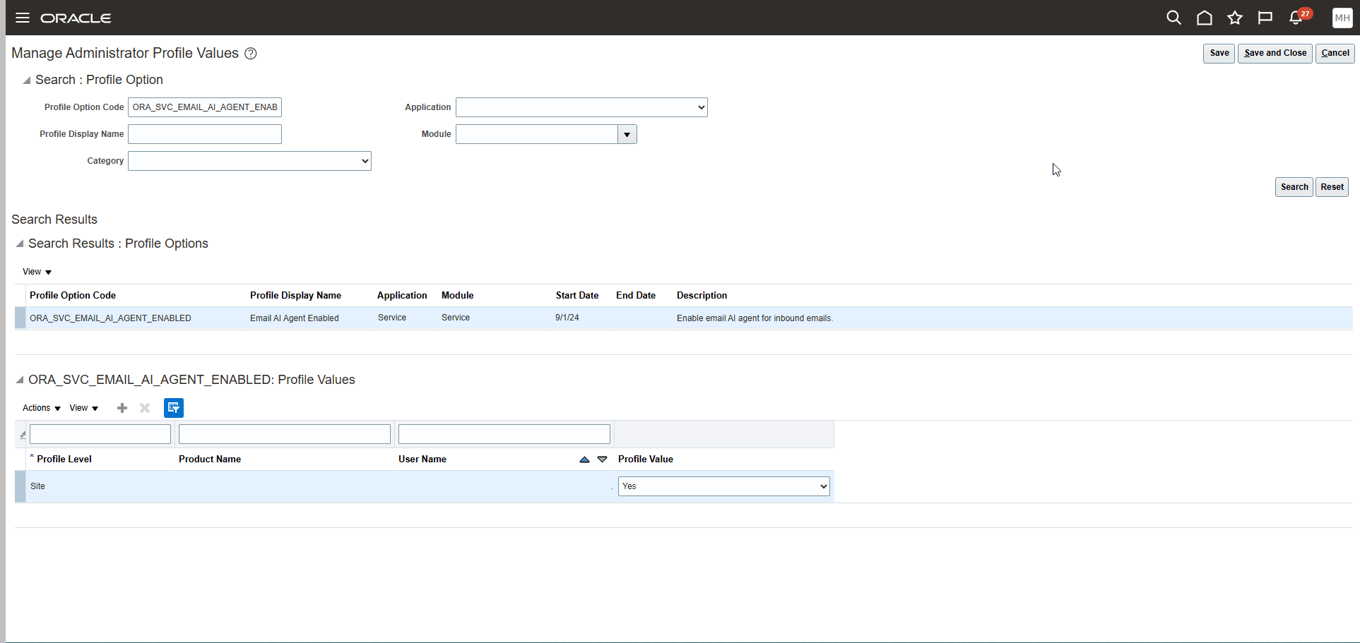 「管理者プロファイル値の管理」タスク