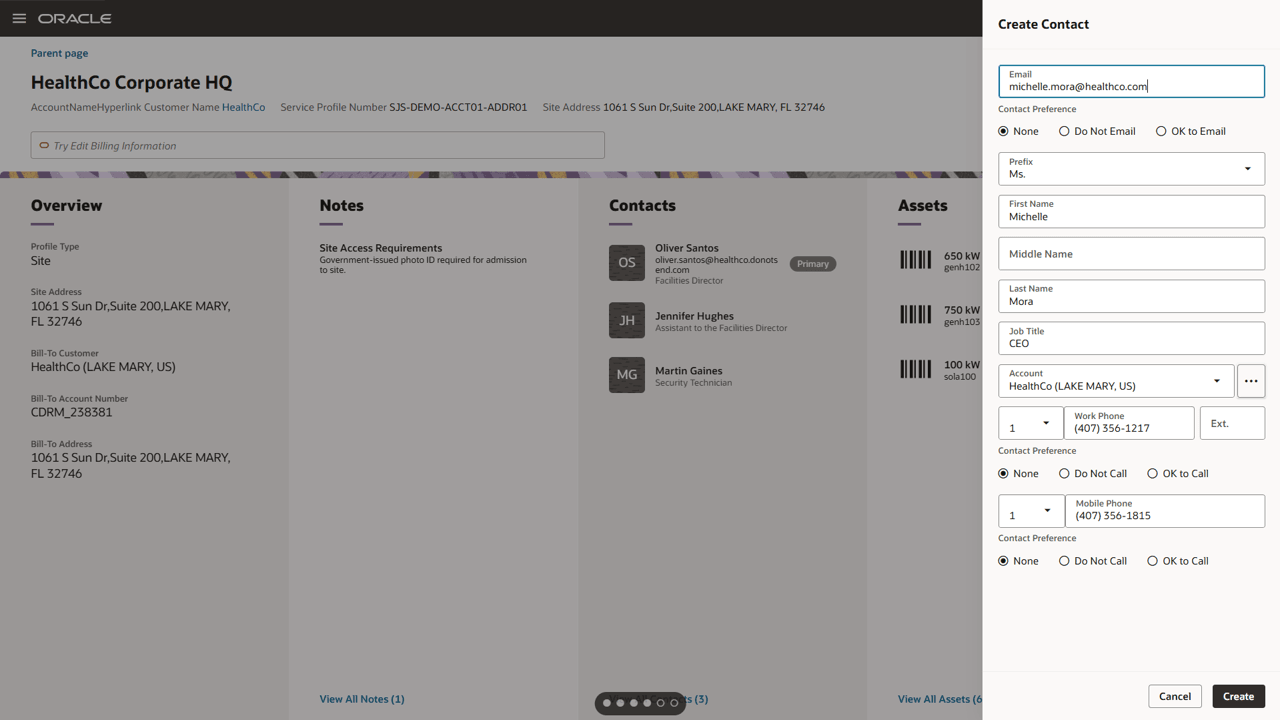 ドロワーからのサービス・プロファイル担当者の作成