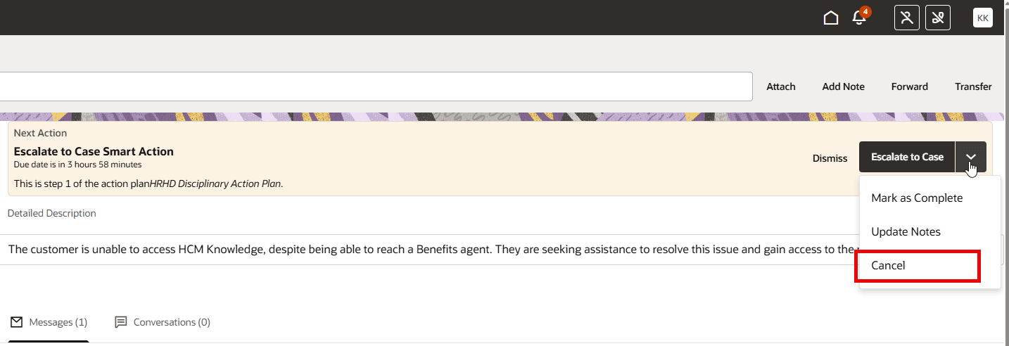 処理プランまたは単独処理で使用可能な取消オプション