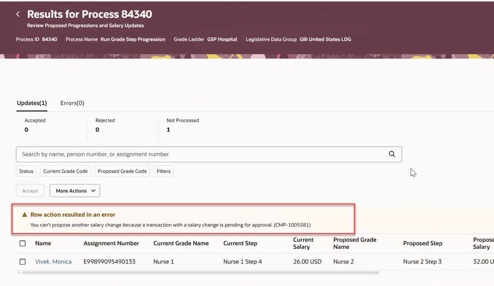 待ち状態の給与トランザクションがあり、確認タイプが「手動」の場合のエラー・メッセージ