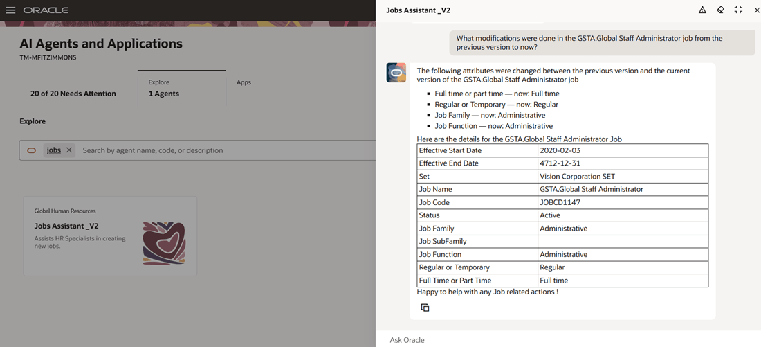前のバージョンから現在のバージョンへのジョブに対する変更